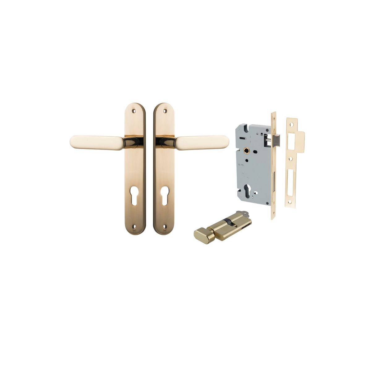Iver Bronte Door Lever Oval Latch Pair, Passage Kit, Privacy Kit , Entrance Kit with High Security Lock - Polished Brass