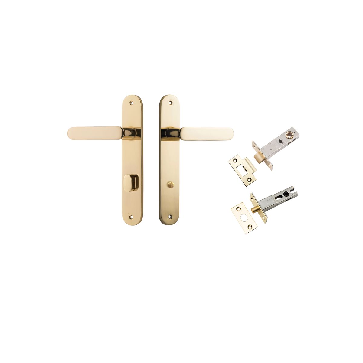 Iver Bronte Door Lever Oval Latch Pair, Passage Kit, Privacy Kit , Entrance Kit with High Security Lock - Polished Brass