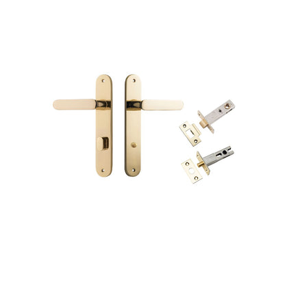 Iver Bronte Door Lever Oval Latch Pair, Passage Kit, Privacy Kit , Entrance Kit with High Security Lock - Polished Brass