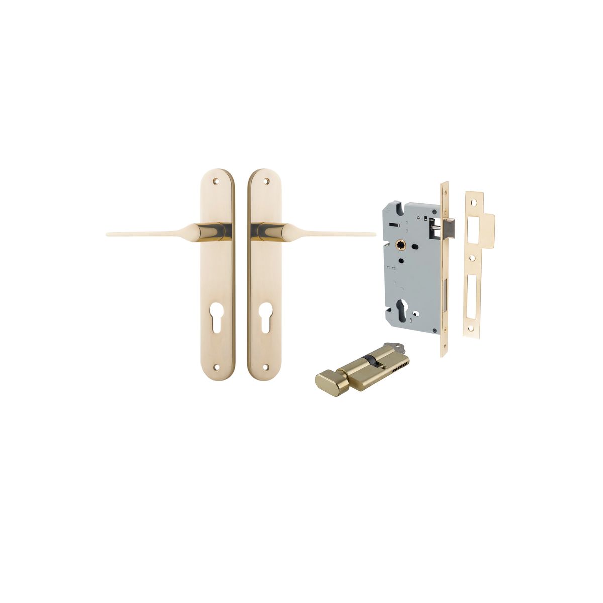 Iver Como  Door Lever Oval Latch Pair, Passage Kit, Privacy Kit , Entrance Kit with High Security Lock -Polished Brass