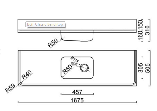 BURNS & FERRALL 500 SERIES 500 mm depth  CLASSIC SINK BENCHTOPS LENGTH : 1525MM ,1675MM & 1825MM STAINLESS STEEL