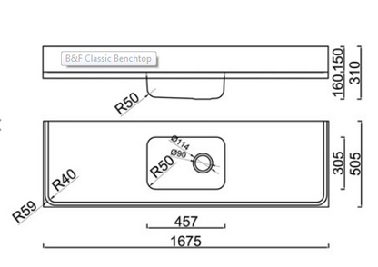 BURNS & FERRALL 500 SERIES 500 mm depth  CLASSIC SINK BENCHTOPS LENGTH : 1525MM ,1675MM & 1825MM STAINLESS STEEL