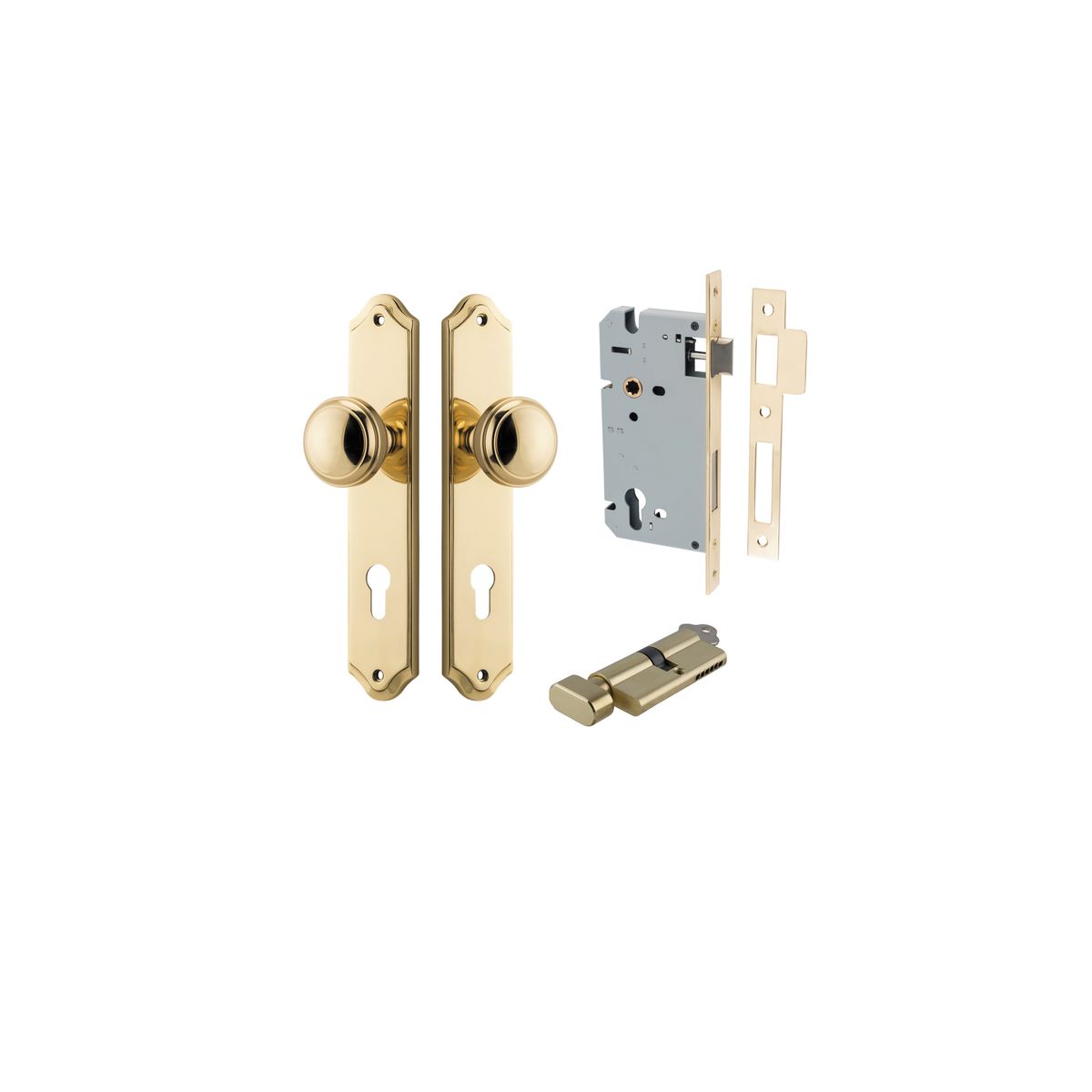 Iver Paddington  Door Knob Shouldered Latch Pair, Passage Kit, Privacy Kit , Entrance Kit with High Security Lock - Polished Brass