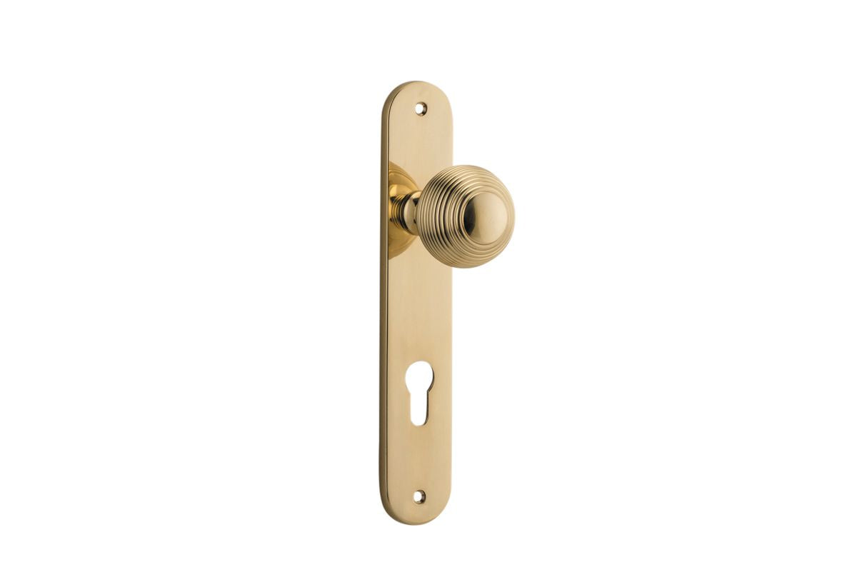 Iver Guildford Door Knob Oval Latch Pair, Passage Kit, Privacy Kit , Entrance Kit with High Security Lock -Polished Brass