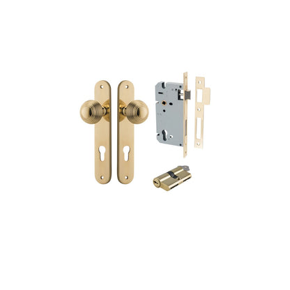 Iver Guildford Door Knob Oval Latch Pair, Passage Kit, Privacy Kit , Entrance Kit with High Security Lock -Polished Brass