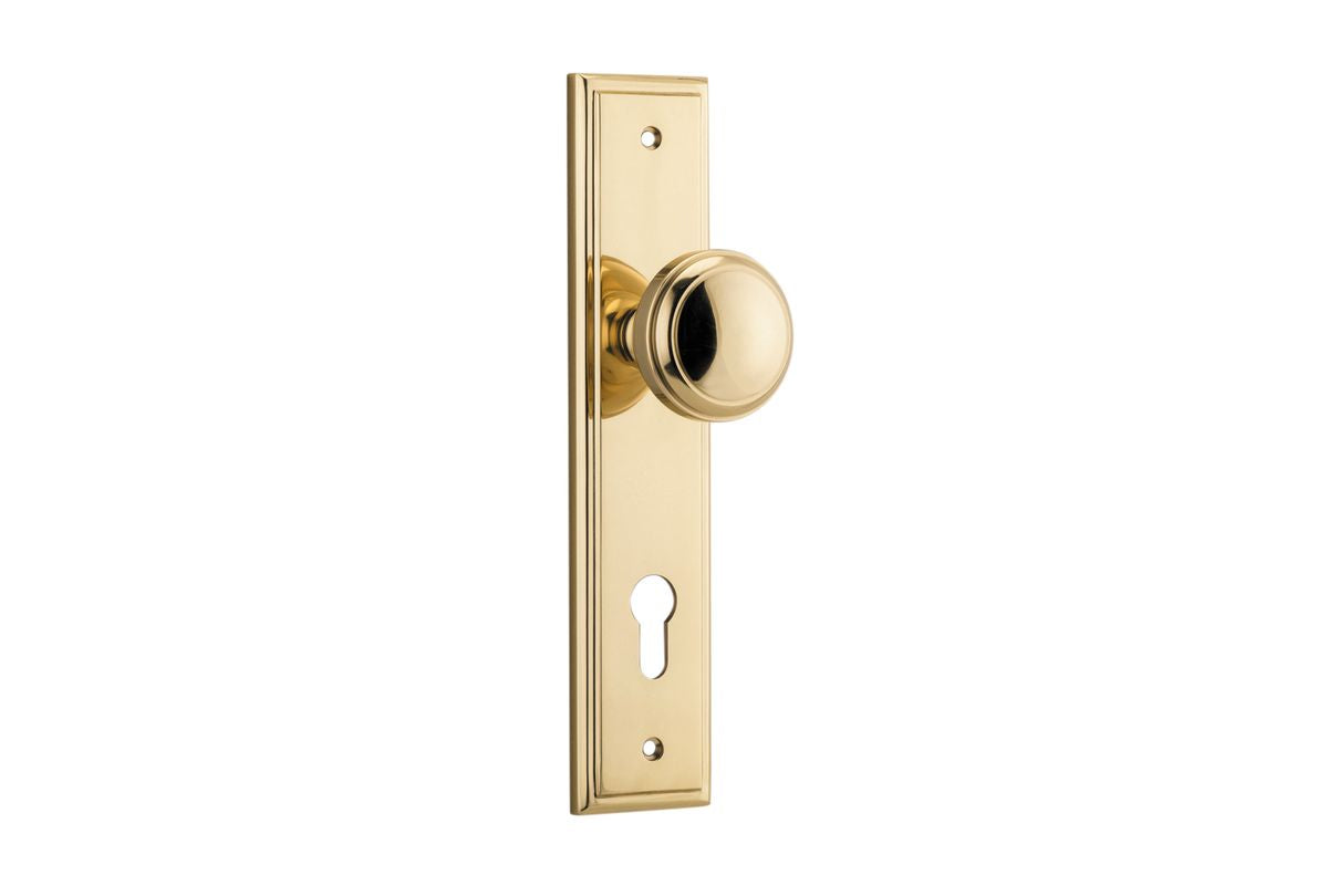 Iver Paddington  Door Knob Stepped Latch Pair, Passage Kit, Privacy Kit , Entrance Kit with High Security Lock - Polished Brass