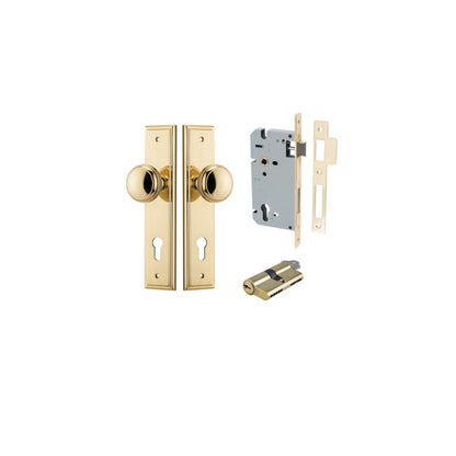 Iver Paddington  Door Knob Stepped Latch Pair, Passage Kit, Privacy Kit , Entrance Kit with High Security Lock - Polished Brass
