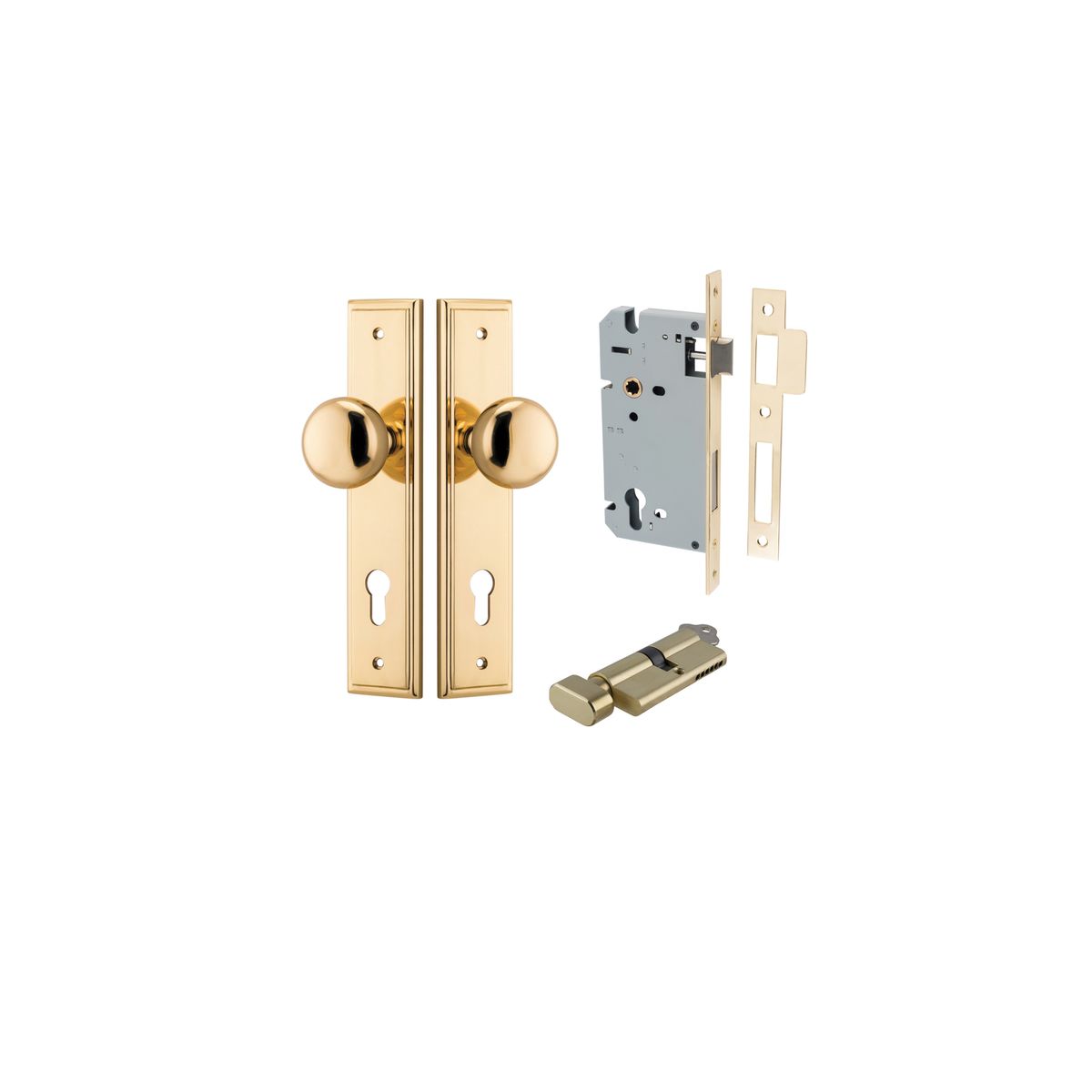 Iver Cambridge Door Knob Rose Round Concealed Fix Pair Passage Kit, Privacy Kit , Entrance Kit with High Security Lock -Polished Brass