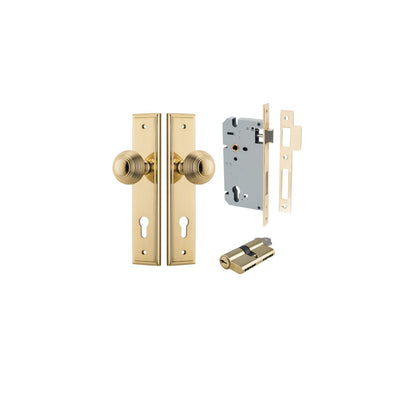 Iver Guildford Door Knob Stepped Latch Pair, Passage Kit, Privacy Kit , Entrance Kit with High Security Lock - Polished Brass