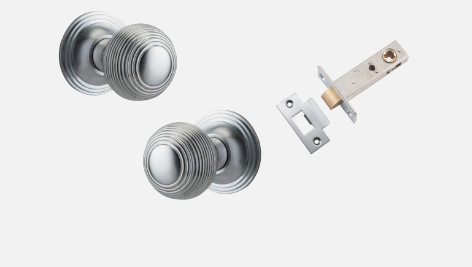 Iver Guildford Door Knob 0225 Round Rose Brushed Chrome - Passage kit ,Privacy kit & Entrance Kit (Dual Function 5 pin and Key Thumb 6 Pin)