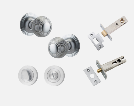 Iver Guildford Door Knob 0225 Round Rose Brushed Chrome - Passage kit ,Privacy kit & Entrance Kit (Dual Function 5 pin and Key Thumb 6 Pin)