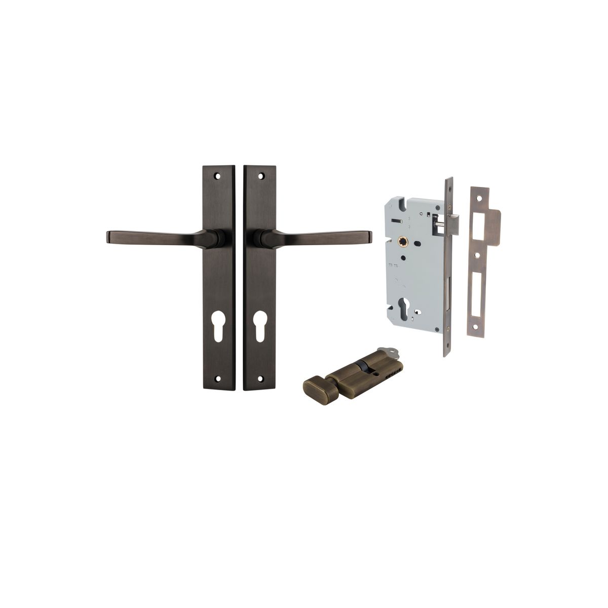 Iver Annecy Door Lever Rectangular Latch Pair, Passage Kit, Privacy Kit , Entrance Kit with High Security Lock -Signature Brass