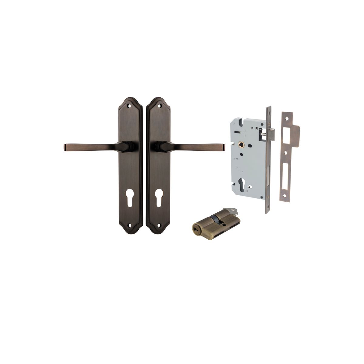 Iver Annecy Door Lever Shouldered Latch Pair, Passage Kit, Privacy Kit , Entrance Kit with High Security Lock -Signature Brass