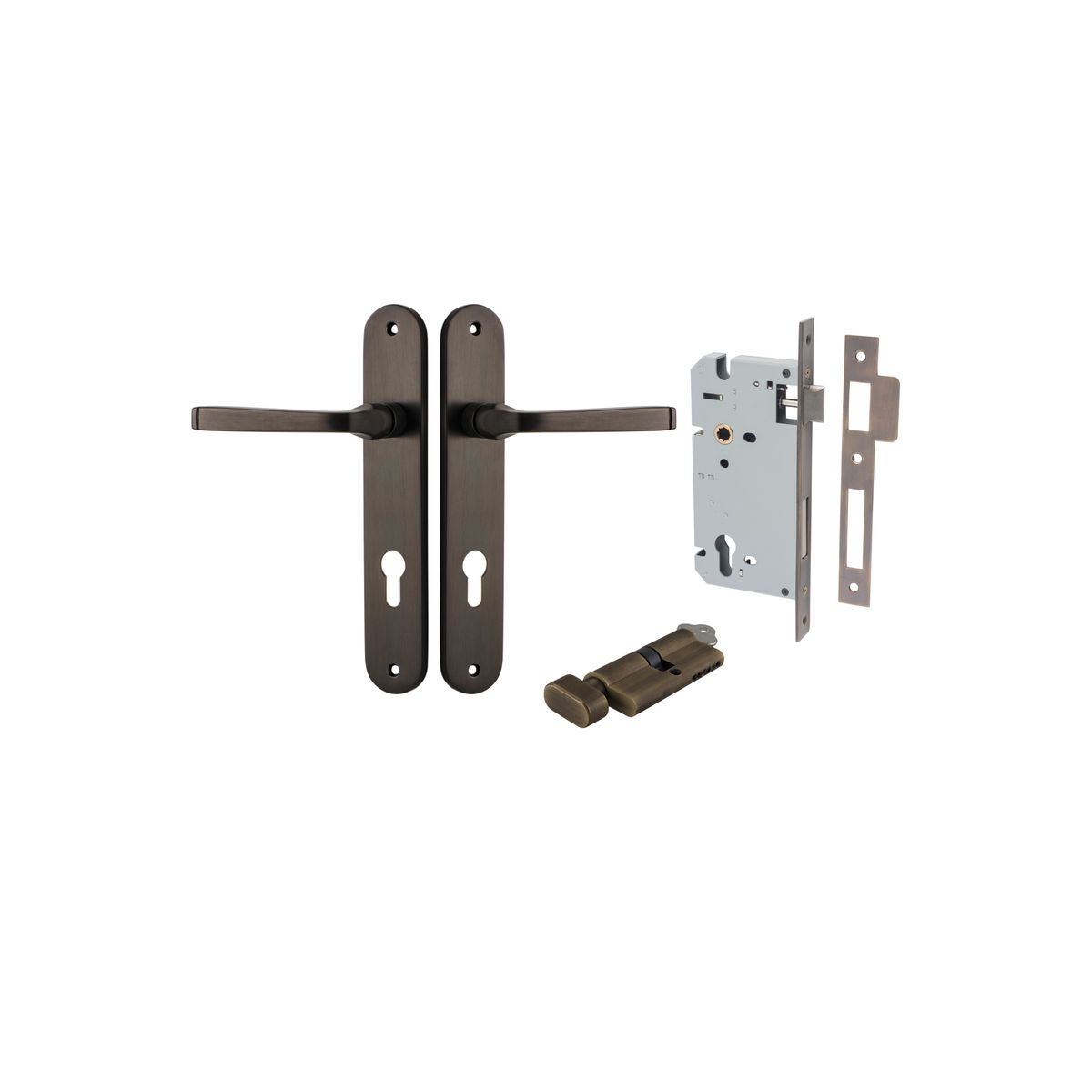 Iver Annecy Door Lever Oval Latch Pair, Passage Kit, Privacy Kit , Entrance Kit with High Security Lock - Signature Brass