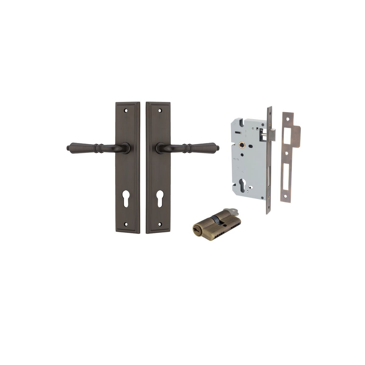 Iver Sarlat  Door Lever Stepped Latch Pair, Passage Kit, Privacy Kit , Entrance Kit with High Security Lock - Signature Brass