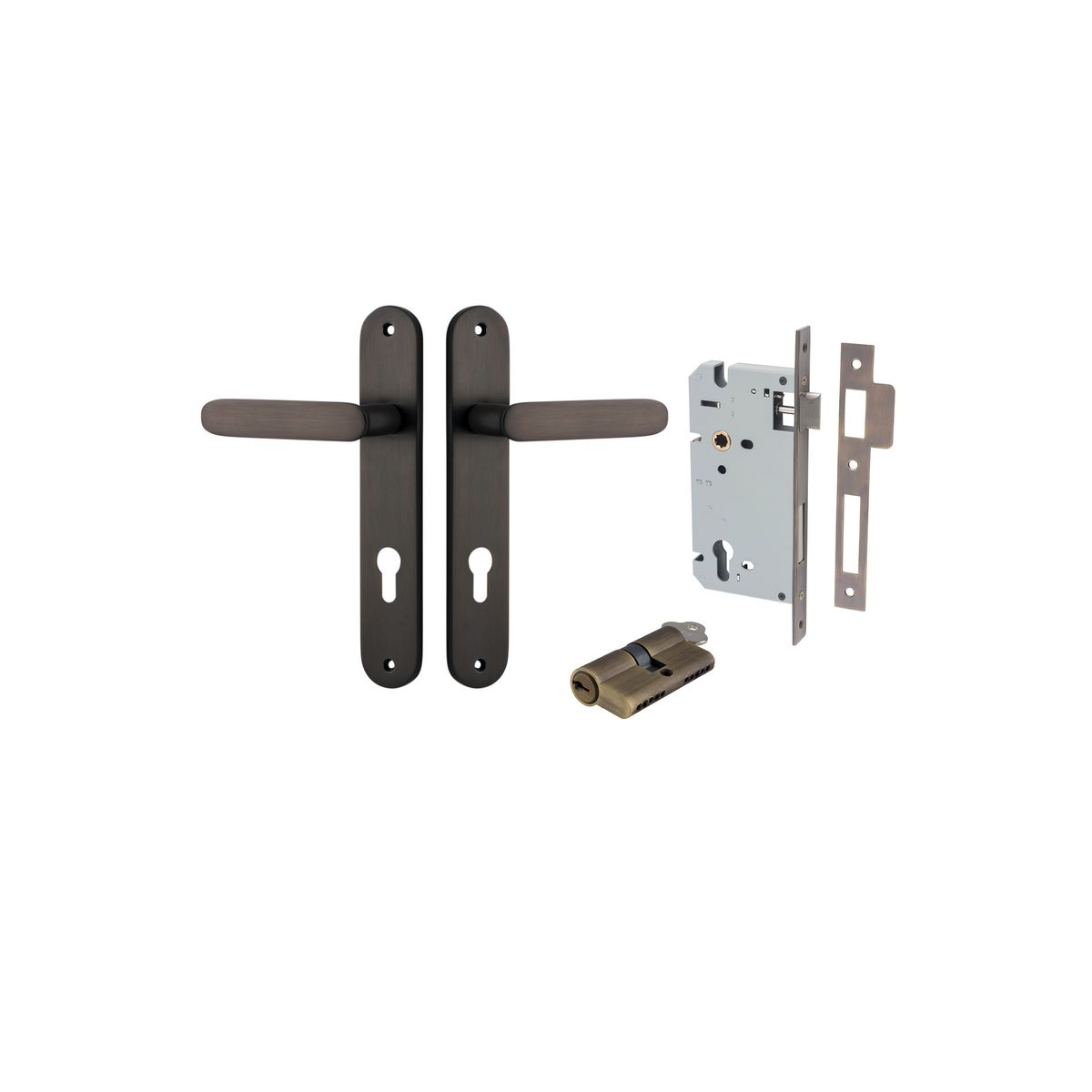 Iver Bronte Door Lever Oval Latch Pair, Passage Kit, Privacy Kit , Entrance Kit with High Security Lock - Signature Brass
