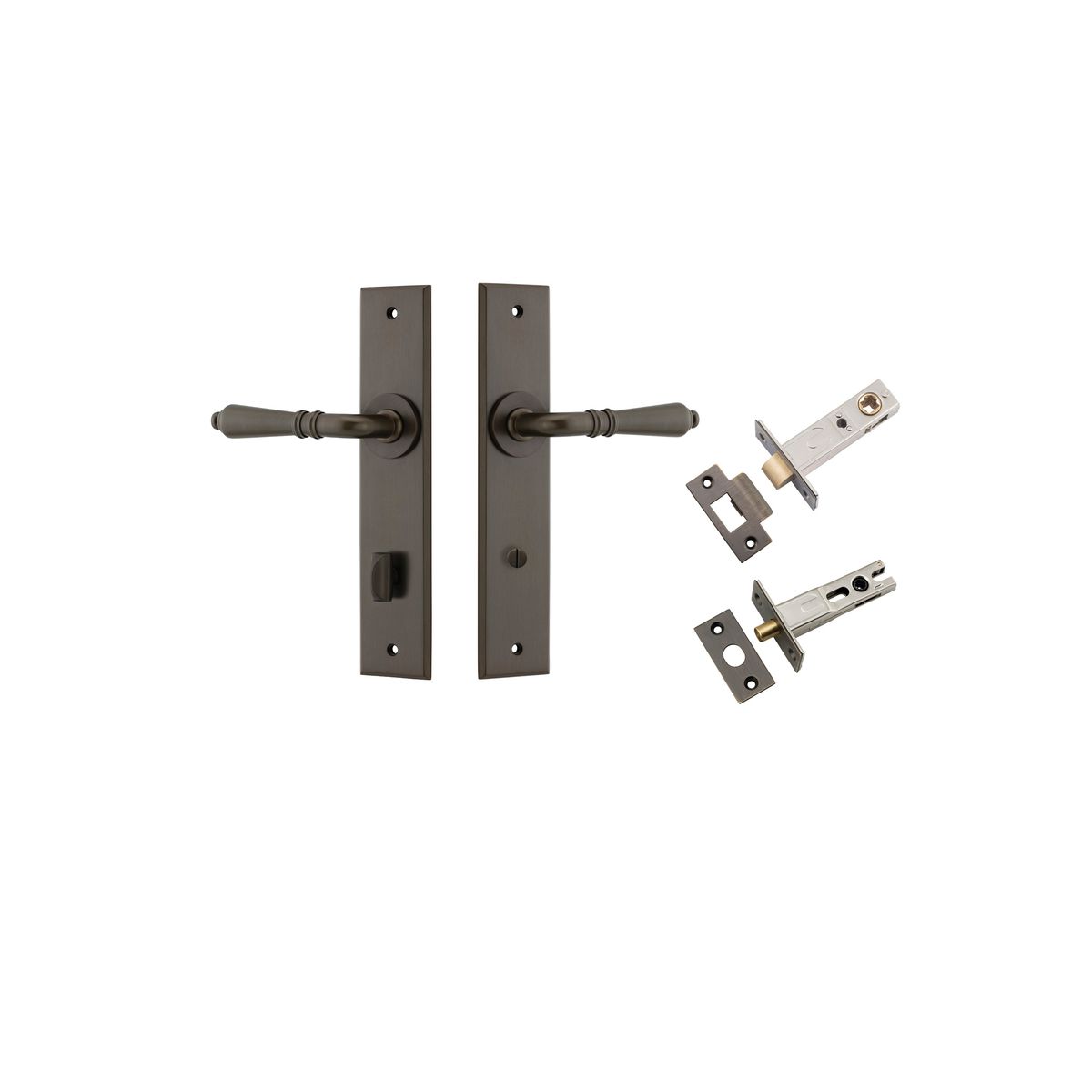 Iver Sarlat  Door Lever Chamfered Latch Pair, Passage Kit, Privacy Kit , Entrance Kit with High Security Lock - Signature Brass