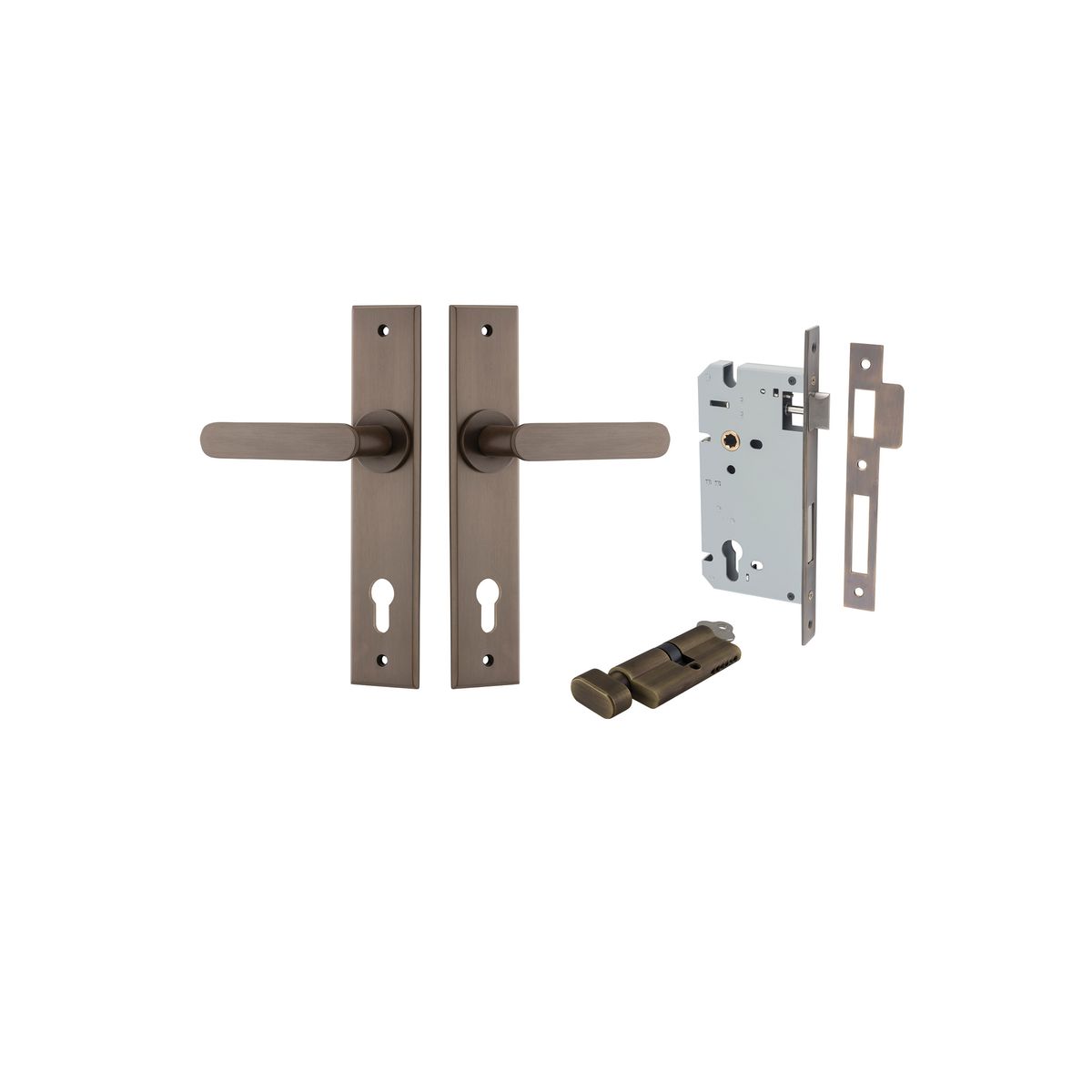 Iver Bronte Door Lever Chamfered Latch Pair, Passage Kit, Privacy Kit , Entrance Kit with High Security Lock -Signature Brass
