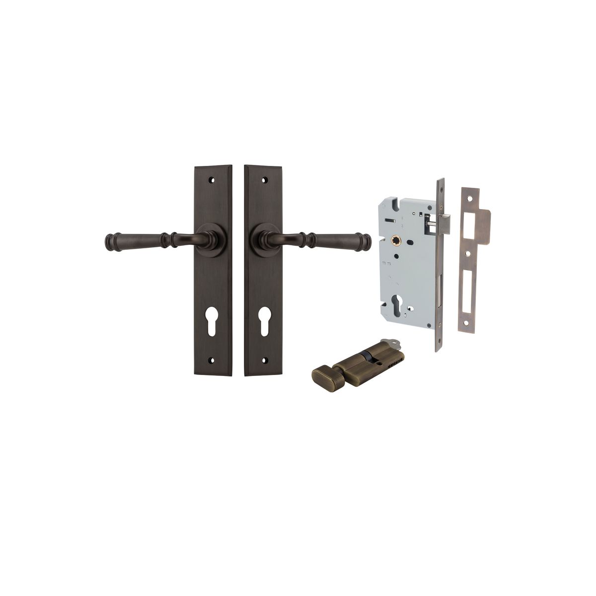 Iver Verona Door Lever Chamfered Latch Pair, Passage Kit, Privacy Kit , Entrance Kit with High Security Lock- Signature Brass