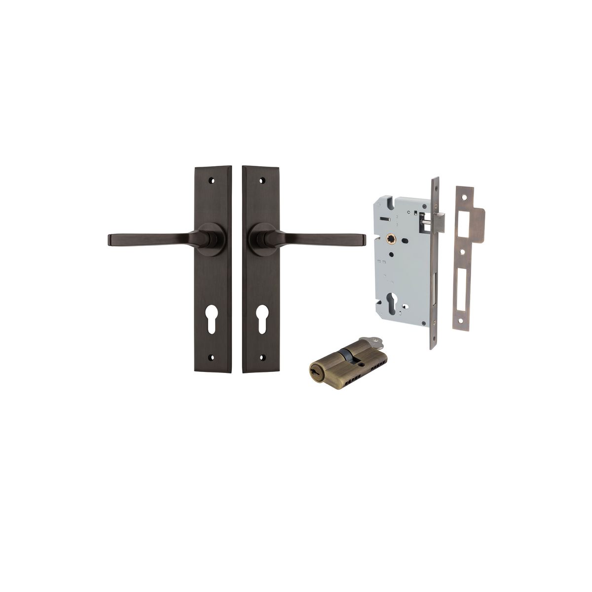 Iver Annecy Door Lever Chamfered Latch Pair, Passage Kit, Privacy Kit , Entrance Kit with High Security Lock -Signature Brass