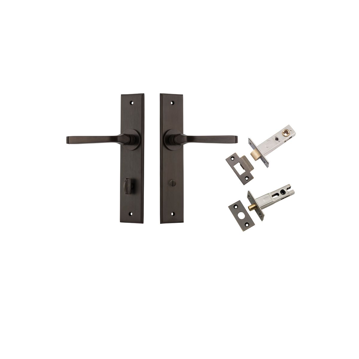 Iver Annecy Door Lever Chamfered Latch Pair, Passage Kit, Privacy Kit , Entrance Kit with High Security Lock -Signature Brass
