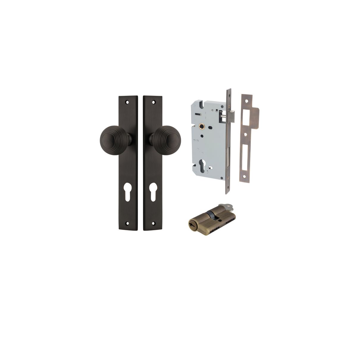 Iver Guildford Door Knob Rectangular Latch Pair, Passage Kit, Privacy Kit , Entrance Kit with High Security Lock - Signature Brass