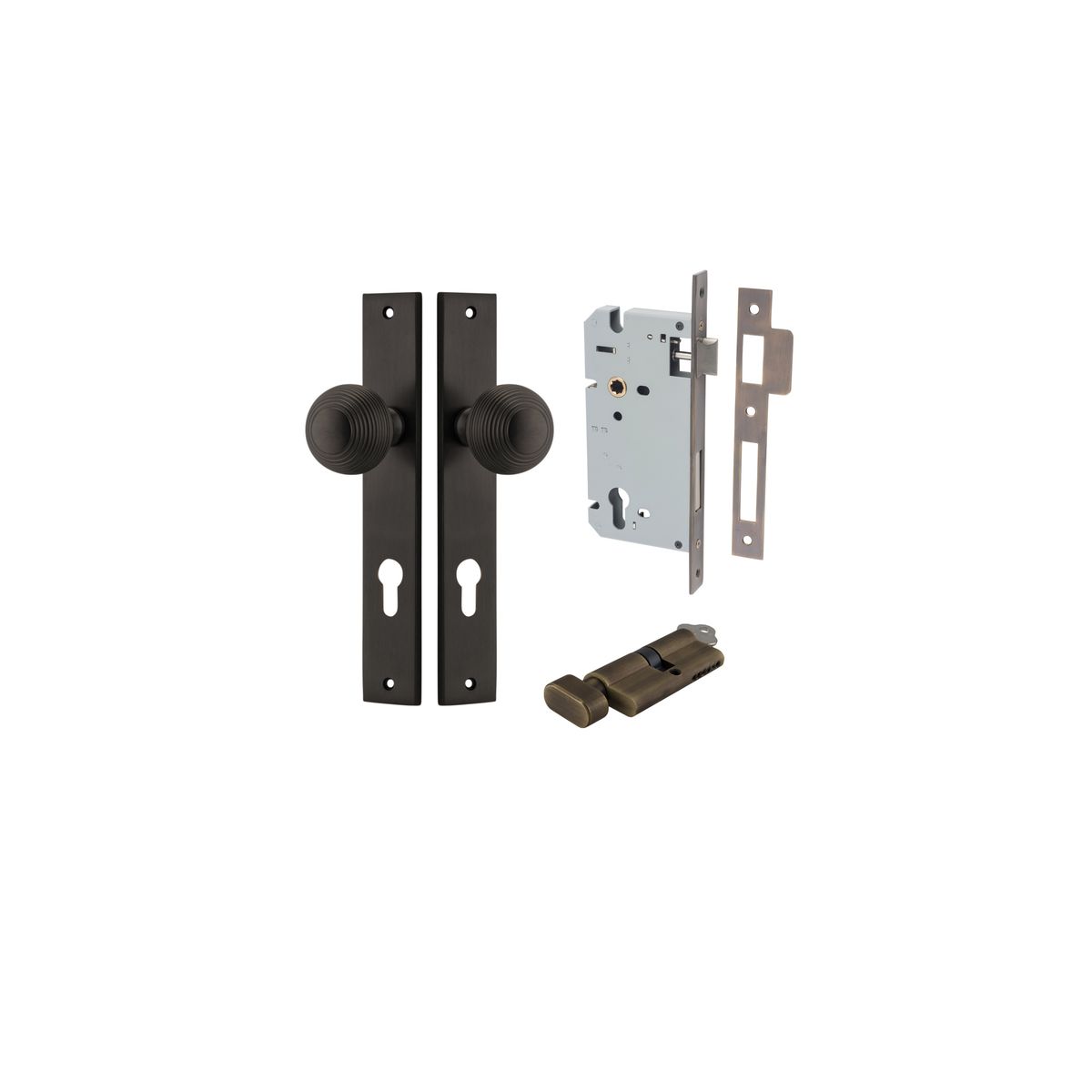 Iver Guildford Door Knob Rectangular Latch Pair, Passage Kit, Privacy Kit , Entrance Kit with High Security Lock - Signature Brass