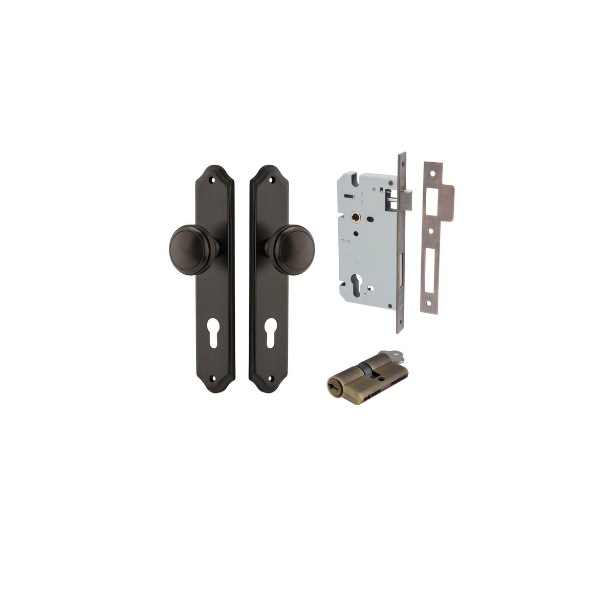 Iver Paddington  Door Knob Shouldered Latch Pair, Passage Kit, Privacy Kit , Entrance Kit with High Security Lock - Signature Brass