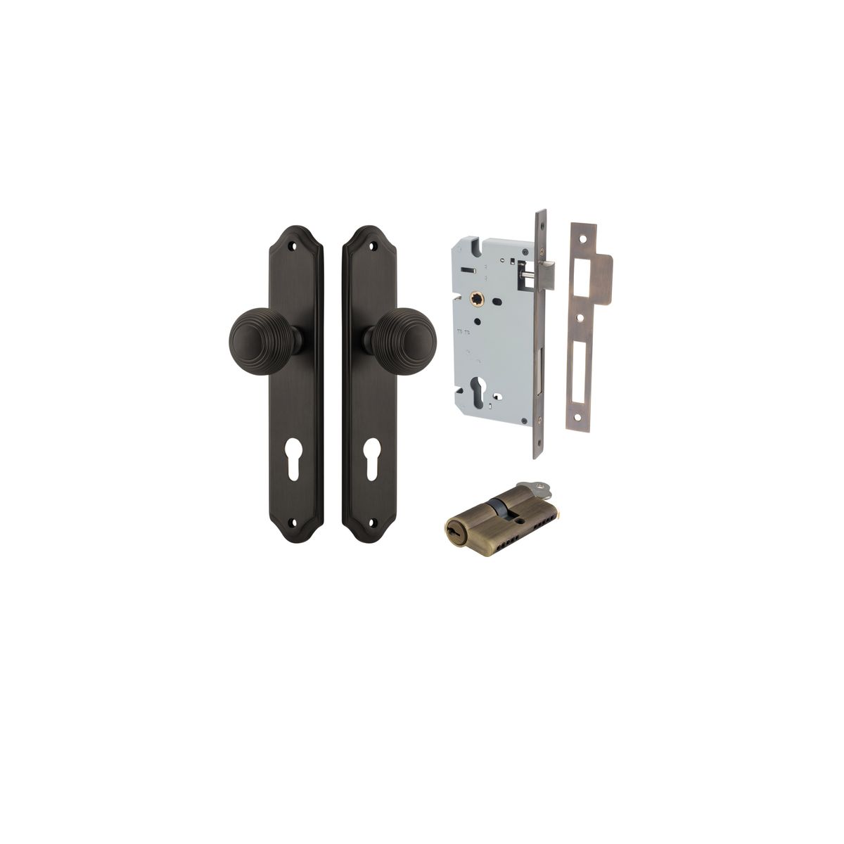 Iver Guildford Door Knob Shouldered Latch Pair, Passage Kit, Privacy Kit , Entrance Kit with High Security Lock - Signature Brass