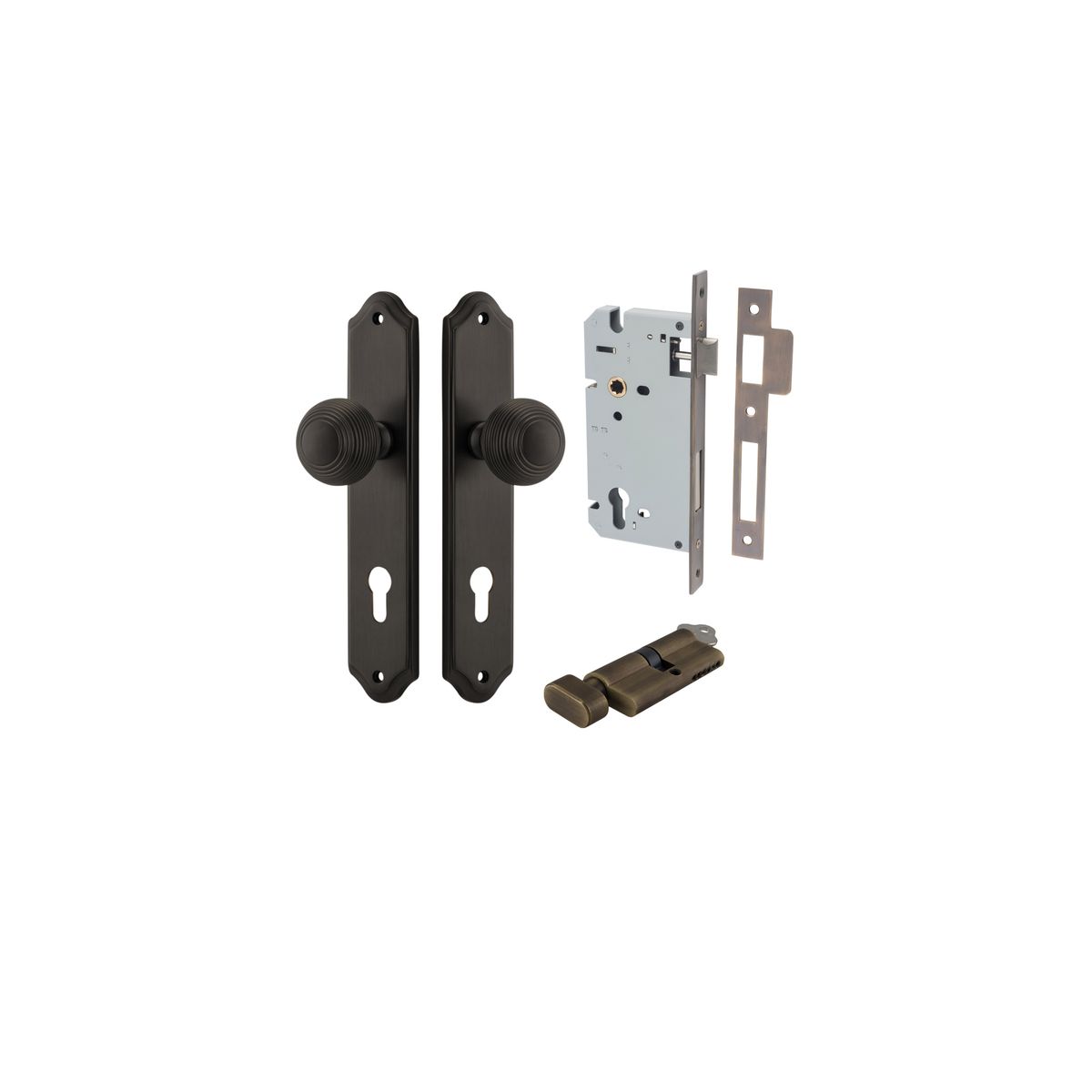 Iver Guildford Door Knob Shouldered Latch Pair, Passage Kit, Privacy Kit , Entrance Kit with High Security Lock - Signature Brass