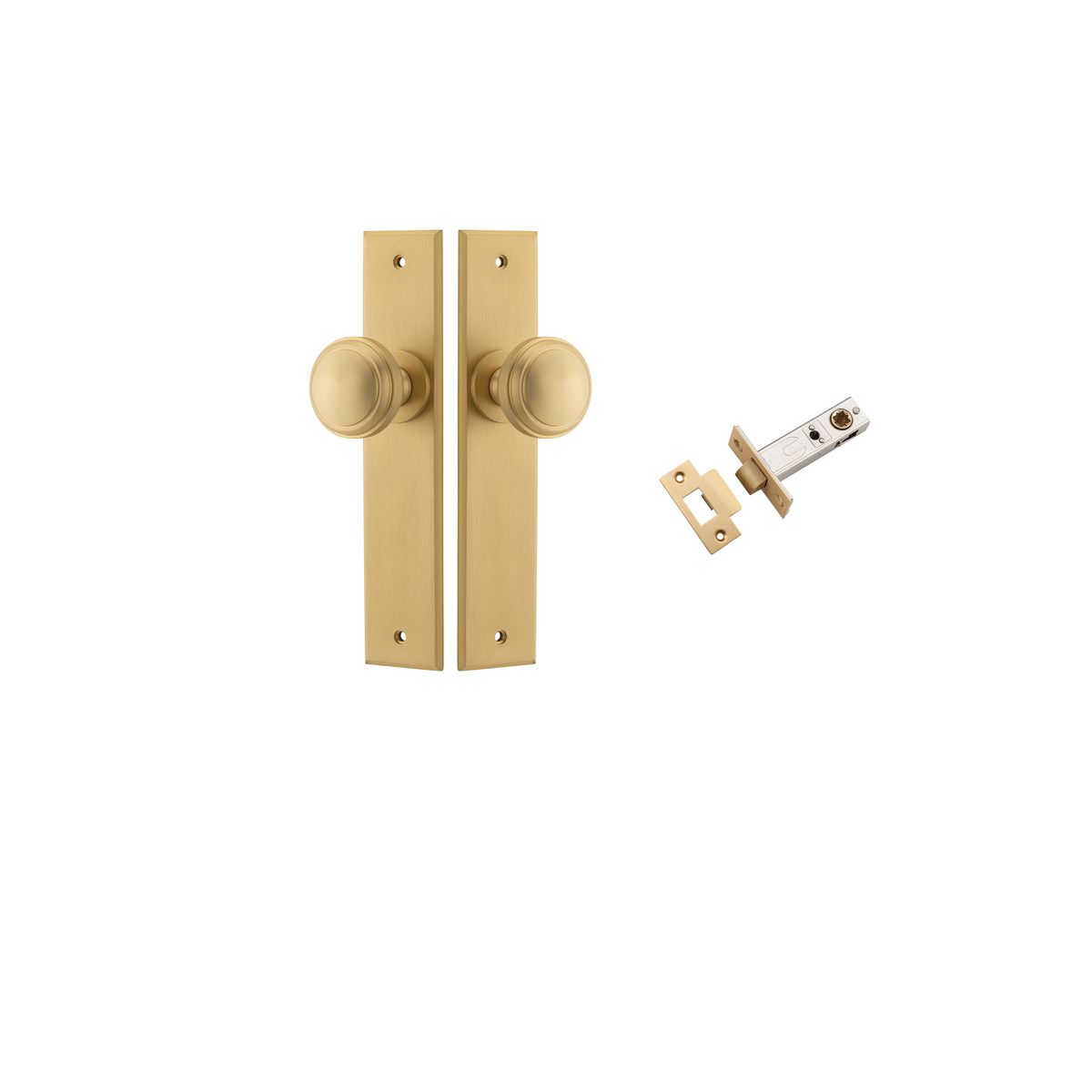 Iver Paddington  Door Knob Chamfered Latch Pair, Passage Kit, Privacy Kit , Entrance Kit with High Security Lock - Brushed Brass