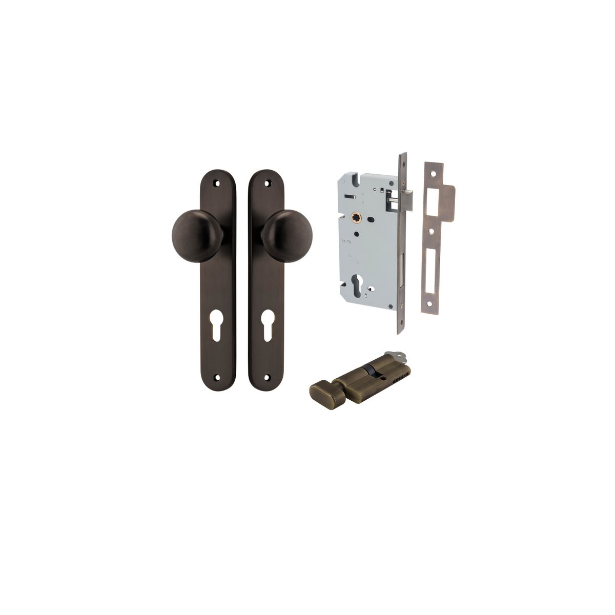 Iver Cambridge Door Knob Oval Concealed Fix Pair, Passage Kit, Privacy Kit , Entrance Kit with High Security Lock - Signature Brass