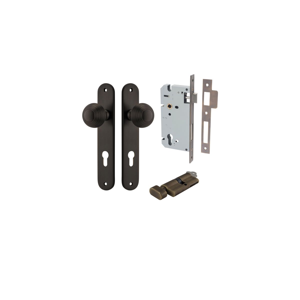 Iver Guildford Door Knob Oval Latch Pair, Passage Kit, Privacy Kit , Entrance Kit with High Security Lock - Signature Brass