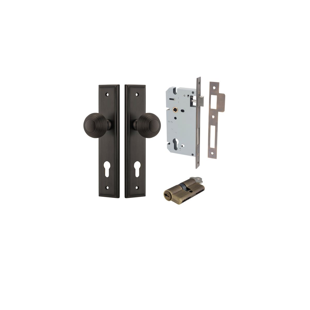 Iver Guildford Door Knob Stepped Latch Pair, Passage Kit, Privacy Kit , Entrance Kit with High Security Lock - Signature Brass
