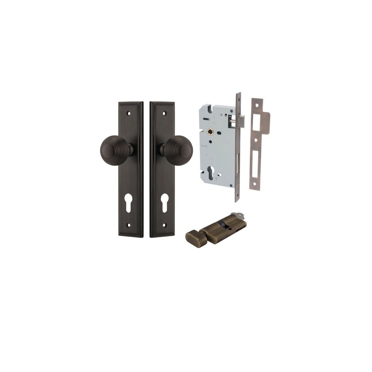Iver Guildford Door Knob Stepped Latch Pair, Passage Kit, Privacy Kit , Entrance Kit with High Security Lock - Signature Brass