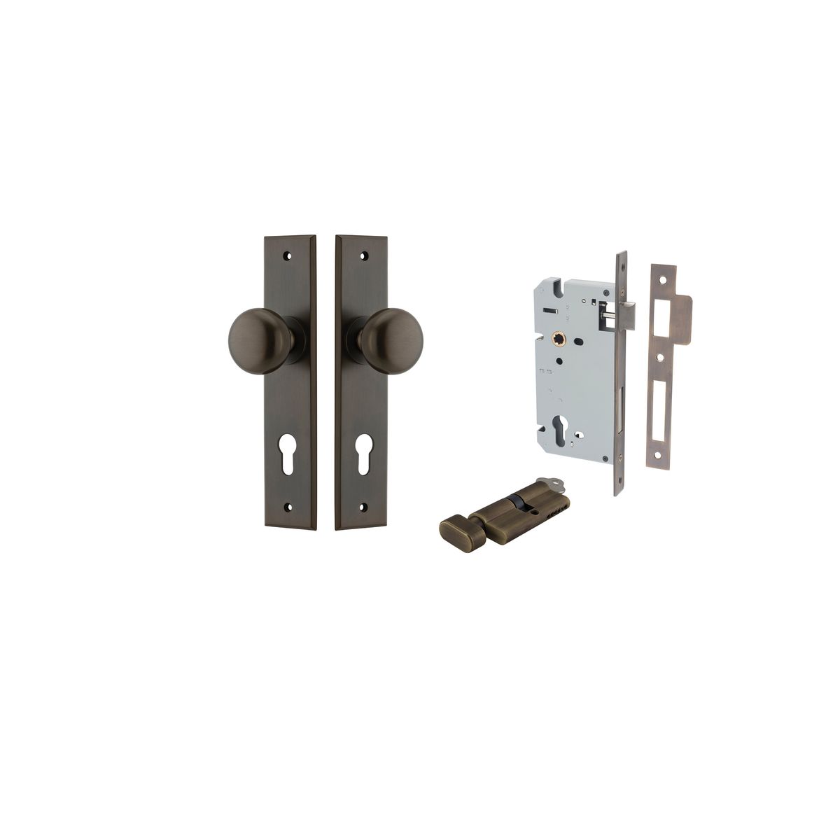 Iver Cambridge Door Knob Chamfered  Latch Pair, Passage Kit, Privacy Kit , Entrance Kit with High Security Lock - Signature Brass