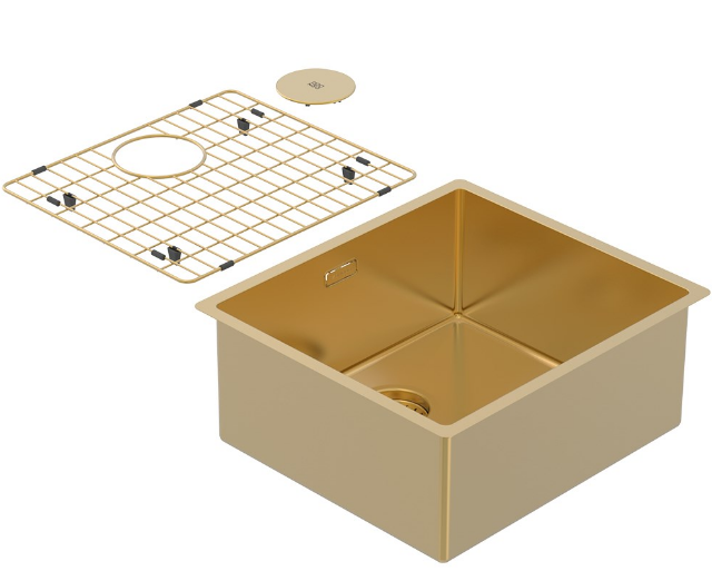 BURNS & FERALL ZOMODO PVD SINGLE BOWL SINK & GRID AVAILABLE IN 4 SIZES : 280 ,400,,450 & 500 EUREKA GOLD