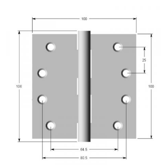 Lohala Hinge Stainless Steel 304 ,100mm x 100mm x 2.5mm Fixed Button Pin Black Electrocoat & Satin