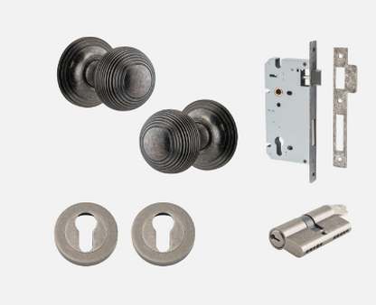 Iver Guildford Door Knob 0227 Round Rose Distressed Nickel - Passage kit ,Privacy kit & Entrance Kit (Dual Function 5 pin and Key Thumb 6 Pin)