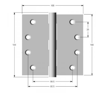 Lohala Hinge Stainless Steel 304, 100mm x 100mm x 2.5mm 1/4" Radius Loose Button Pin Satin