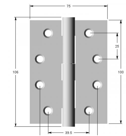 Lohala Hinge Stainless Steel 304 ,100mm x 75mm x 2.5mm  Fixed Button Pin Black Electrocoat & Satin Finish