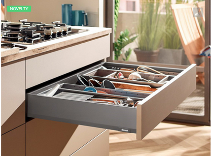 Blum Merivobox Kitset K Height 146mm - 40kg & 70kg  Length Available in 4 sizes : 400mm ,450mm ,500mm & 550mm -Available in silk white and orion grey