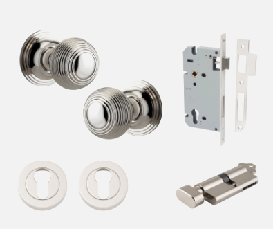 Iver Guildford Door Knob 0228 Round Rose Polished Nickel - Passage kit ,Privacy kit & Entrance Kit (Dual Function 5 pin and Key Thumb 6 Pin)