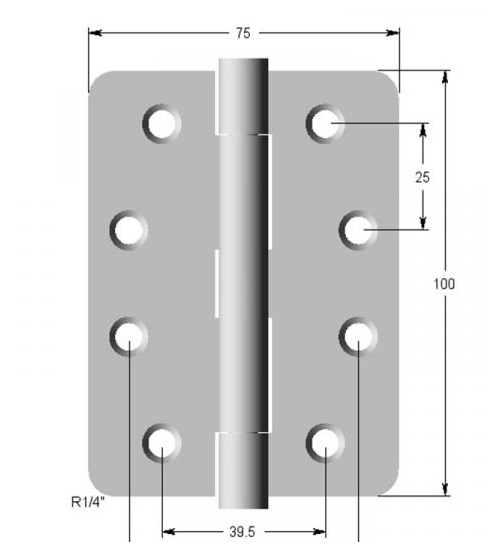 Lohala Hinge Stainless Steel 304 ,100mm x 75mm x 2.5mm Satin & 100mm x 75mm x 2.5mm 1/4" Radius Loose Button Pin Satin & Black Electrocoat