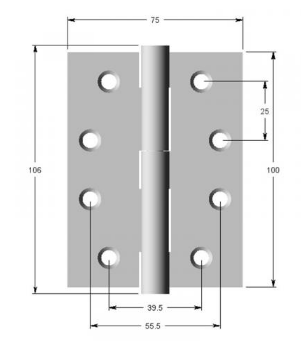 Lohala Hinge Stainless Steel 304 ,100mm x 75mm x 2.5mm Satin & 100mm x 75mm x 2.5mm 1/4" Radius Loose Button Pin Satin & Black Electrocoat