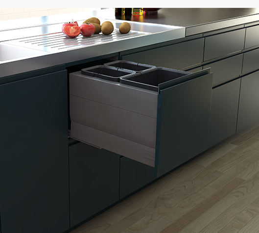 Tanova NZ Designer Soft Close Kitchen Bin -350mm, 400mm,450mm, 600mm ,Cabinet - 1 x 24L and 1 x 8Litre ,1 x 18L and 1 x 8Litre ,1 x 15L and 1 x 6Litre , 1 x 15L 2 x 6Litre  ,1 x 18L and 2 x 8Litre & 1 x 36L and 1 x 20Litre – Grey