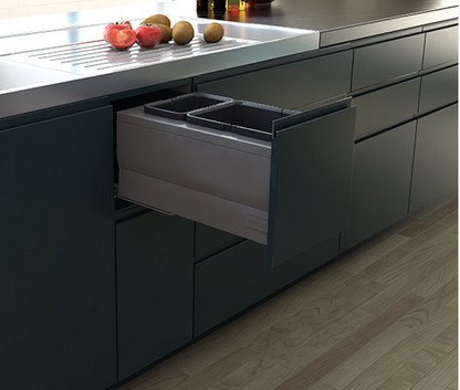 Tanova NZ Designer Soft Close Kitchen Bin -350mm, 400mm,450mm, 600mm ,Cabinet - 1 x 24L and 1 x 8Litre ,1 x 18L and 1 x 8Litre ,1 x 15L and 1 x 6Litre , 1 x 15L 2 x 6Litre  ,1 x 18L and 2 x 8Litre & 1 x 36L and 1 x 20Litre – Grey