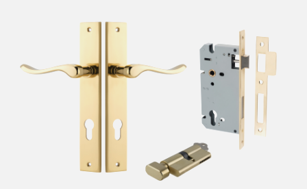 Iver Stirling Door Lever 10420 Rectangular Backplate Polished Brass - Passage ,Privacy & Entrance