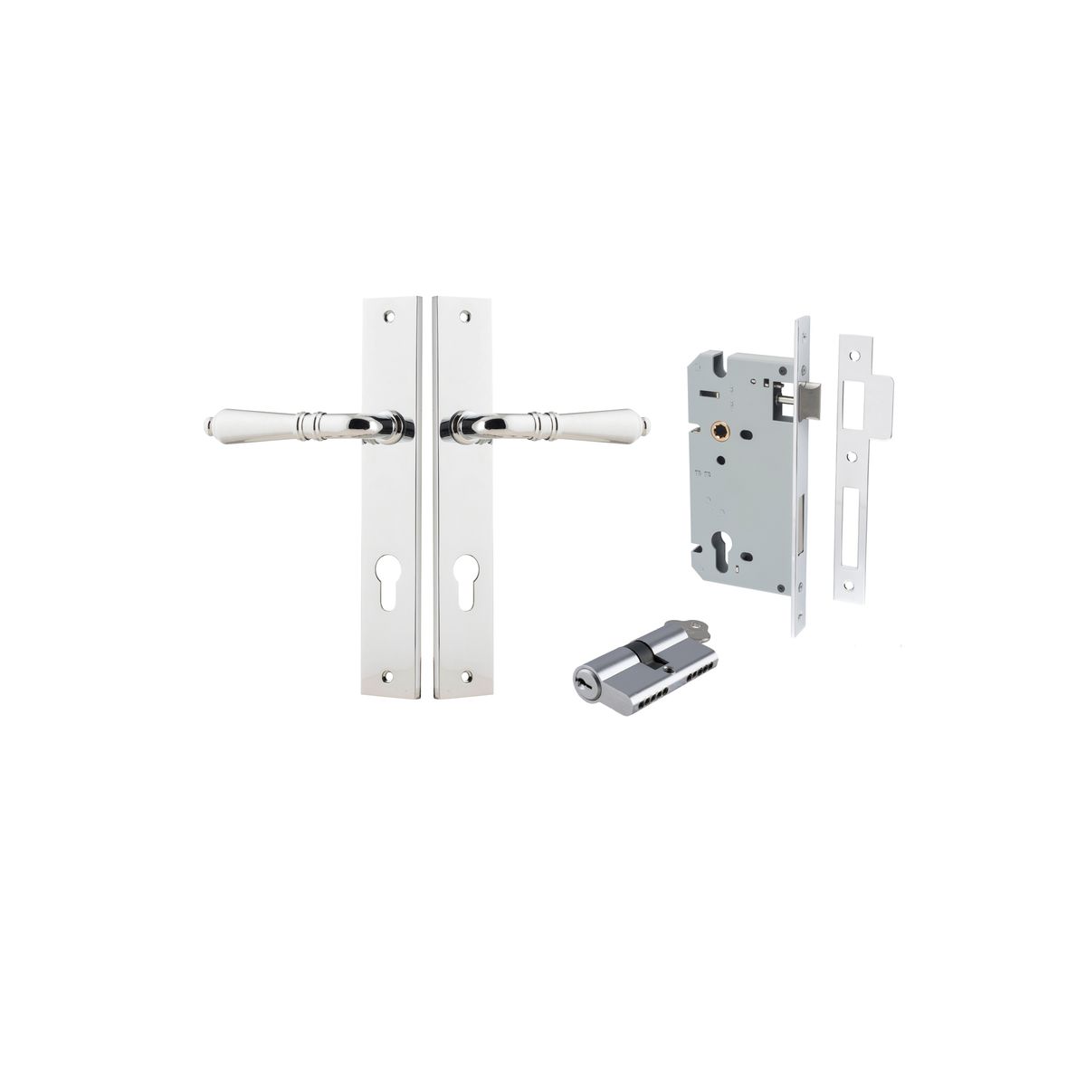 Iver Sarlat  Door Lever Rectangular Latch Pair, Passage Kit, Privacy Kit , Entrance Kit with High Security Lock -Polished Chrome