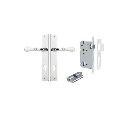 Iver Sarlat  Door Lever Rectangular Latch Pair, Passage Kit, Privacy Kit , Entrance Kit with High Security Lock -Polished Chrome